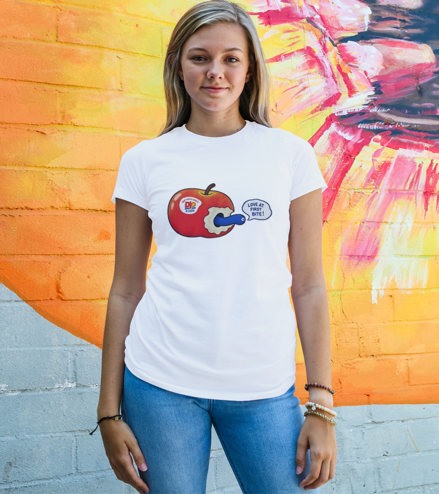 Gap Tooth Smile DJ No 2929 Love At First Bite Apple And Worm T-Shirt