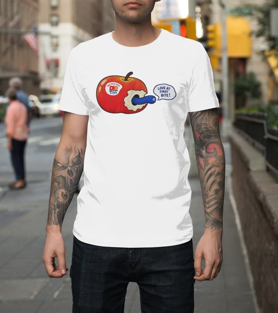 Gap Tooth Smile DJ No 2929 Love At First Bite Apple And Worm T-Shirt