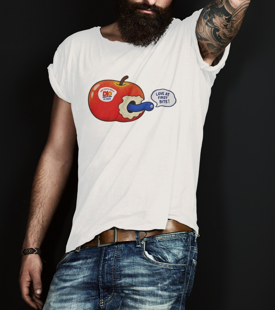 Gap Tooth Smile DJ No 2929 Love At First Bite Apple And Worm T-Shirt