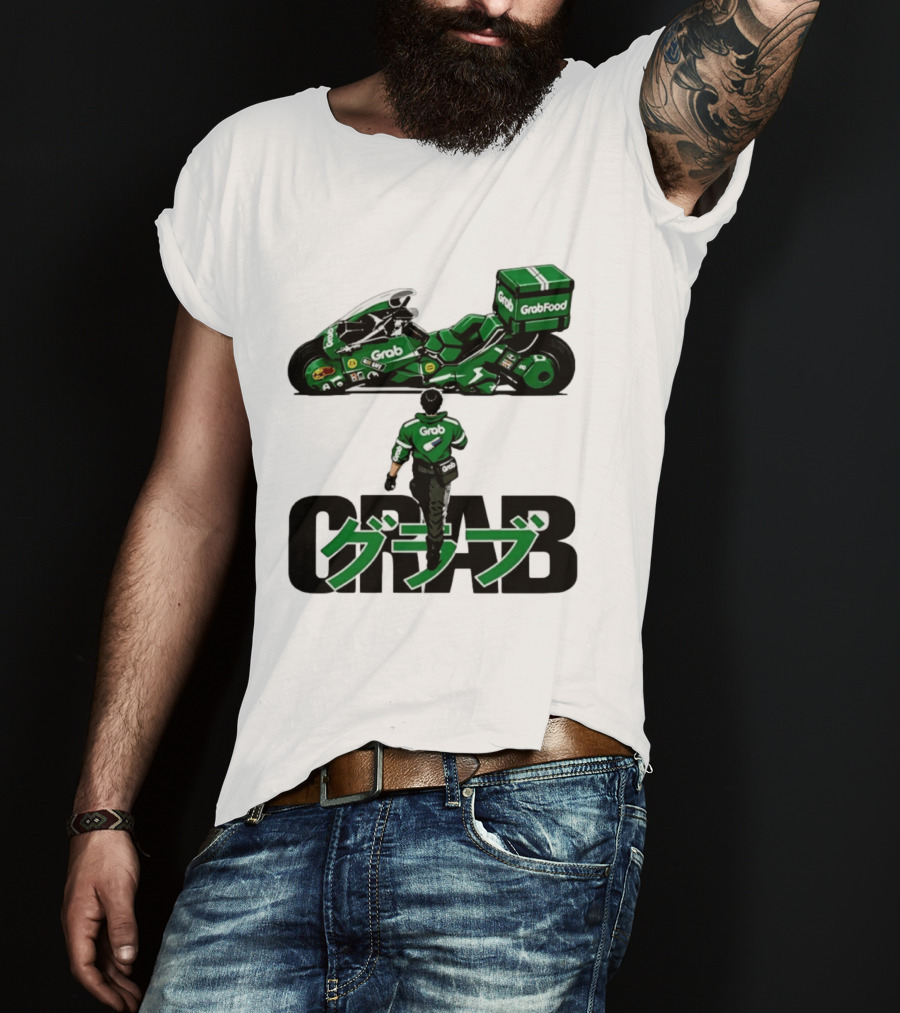 GrabFood Rider Akira Tribute Motorcycle Graphic Kanji T-Shirt