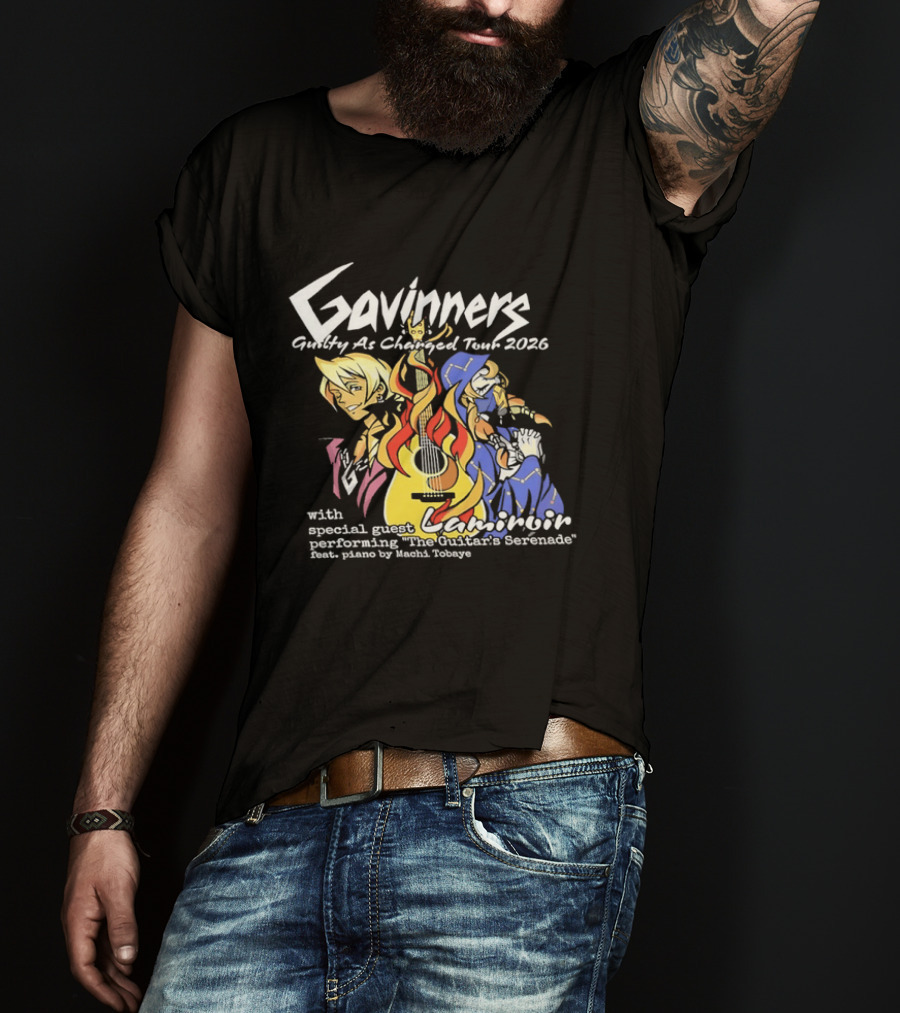 Gavinners Guilty As Charged Tour 2026 Special Guest Lamiroir Performing The Guitar's Serenade Machi Tobaye T-Shirt