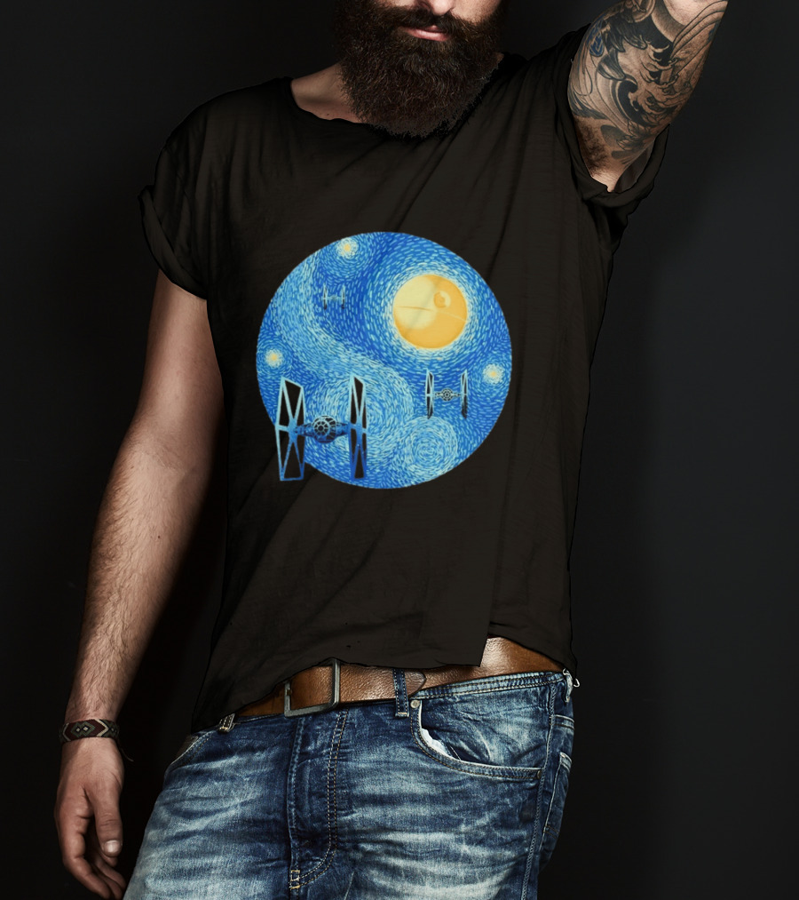Starry Night Death Star Tie Fighters Star Wars Van Gogh T-Shirt