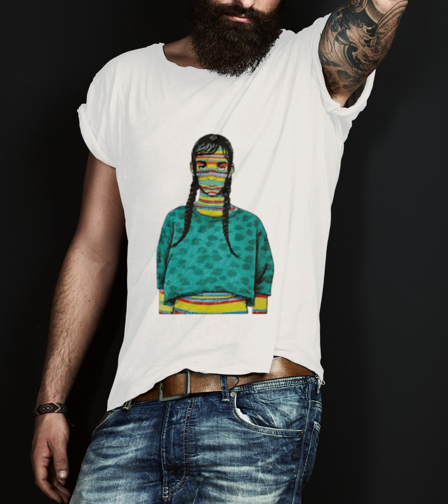 Sicko Last Spring Japan Kai Cenat Striped Face And Braids T-Shirt