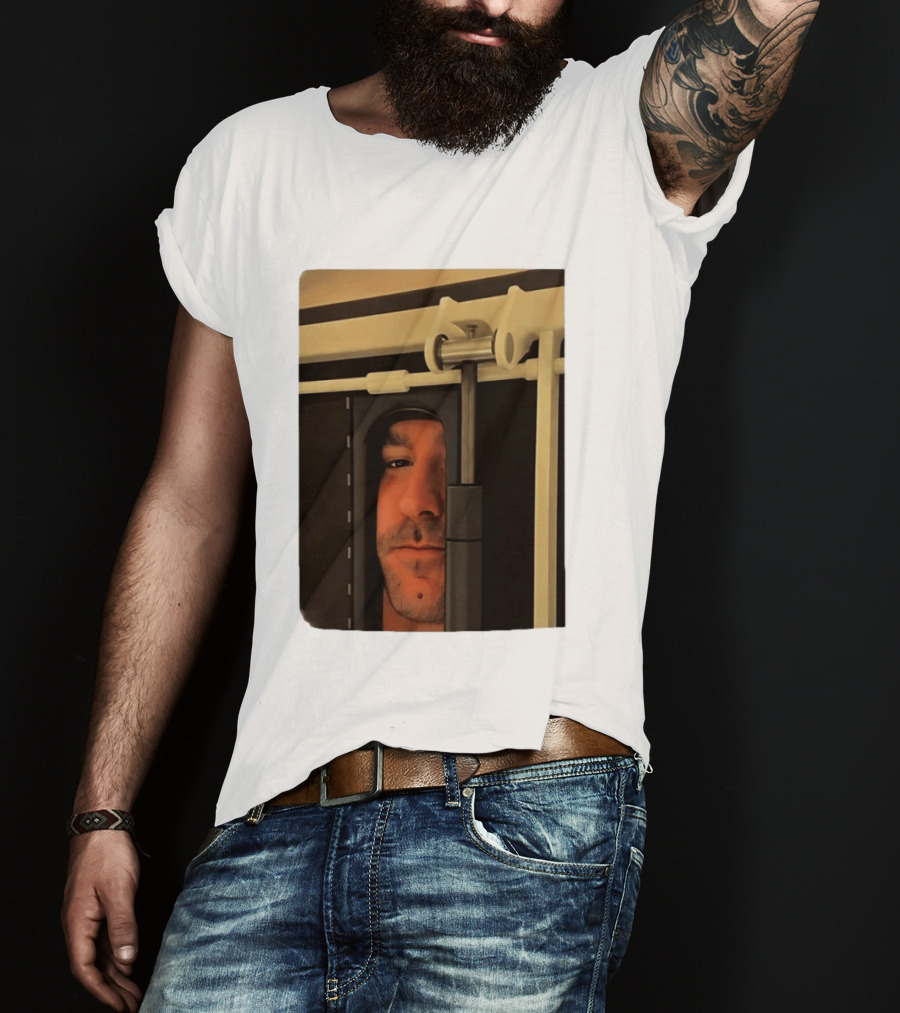 Man Peeking Through Door Face Hidden Observation Doorway T-Shirt
