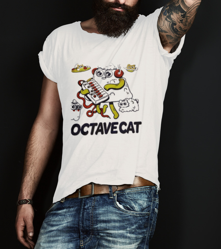 Octave Cat Synthesizer Headphones Pizza Slice T-Shirt