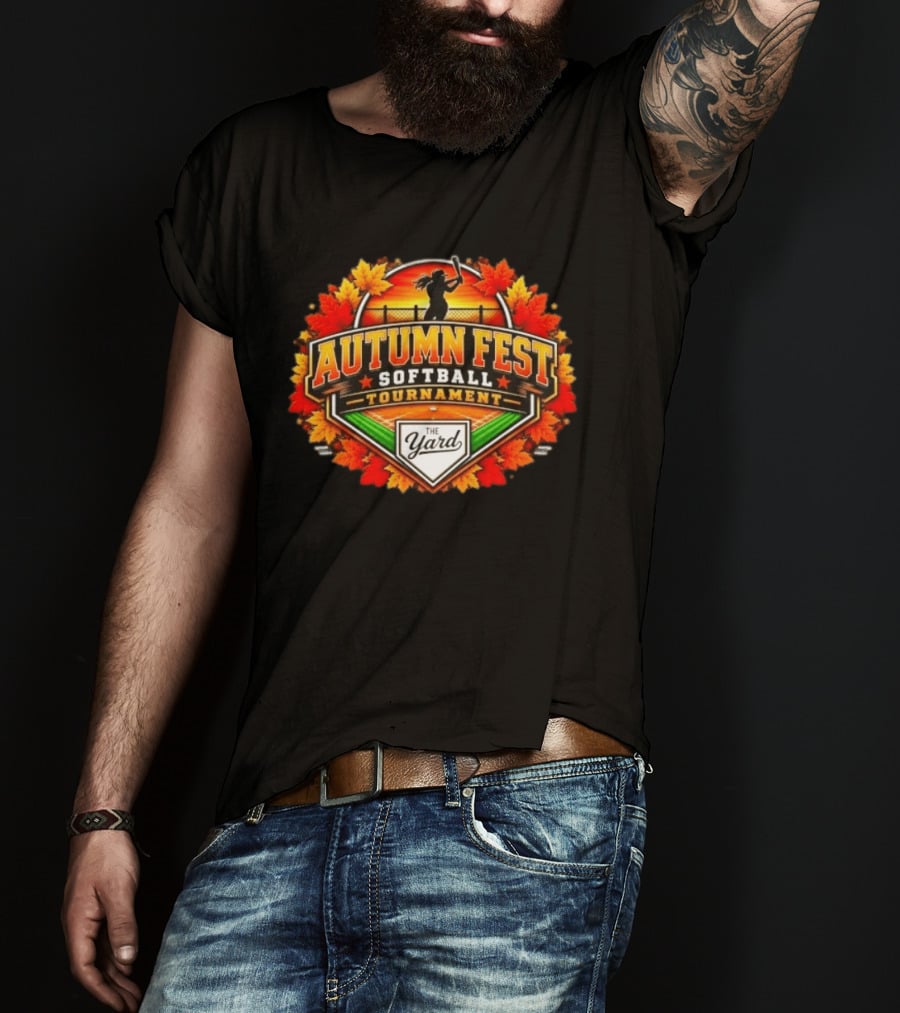 Autumn Fest Softball Tournament 2026 The Yard Fall Leaves Sunburst Celebration T-Shirt