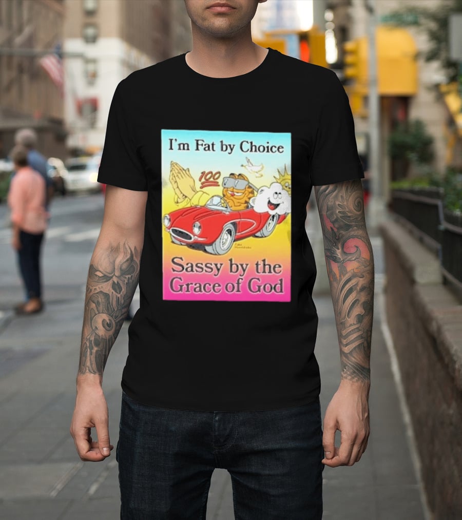 I'm Fat By Choice Sassy By The Grace Of God Cartoon Cat In Red Car Emoji T-Shirt