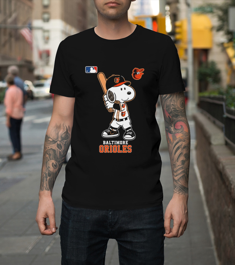 Snoopy Baltimore Orioles MLB Baseball Jersey With Bat And Cap T-Shirt