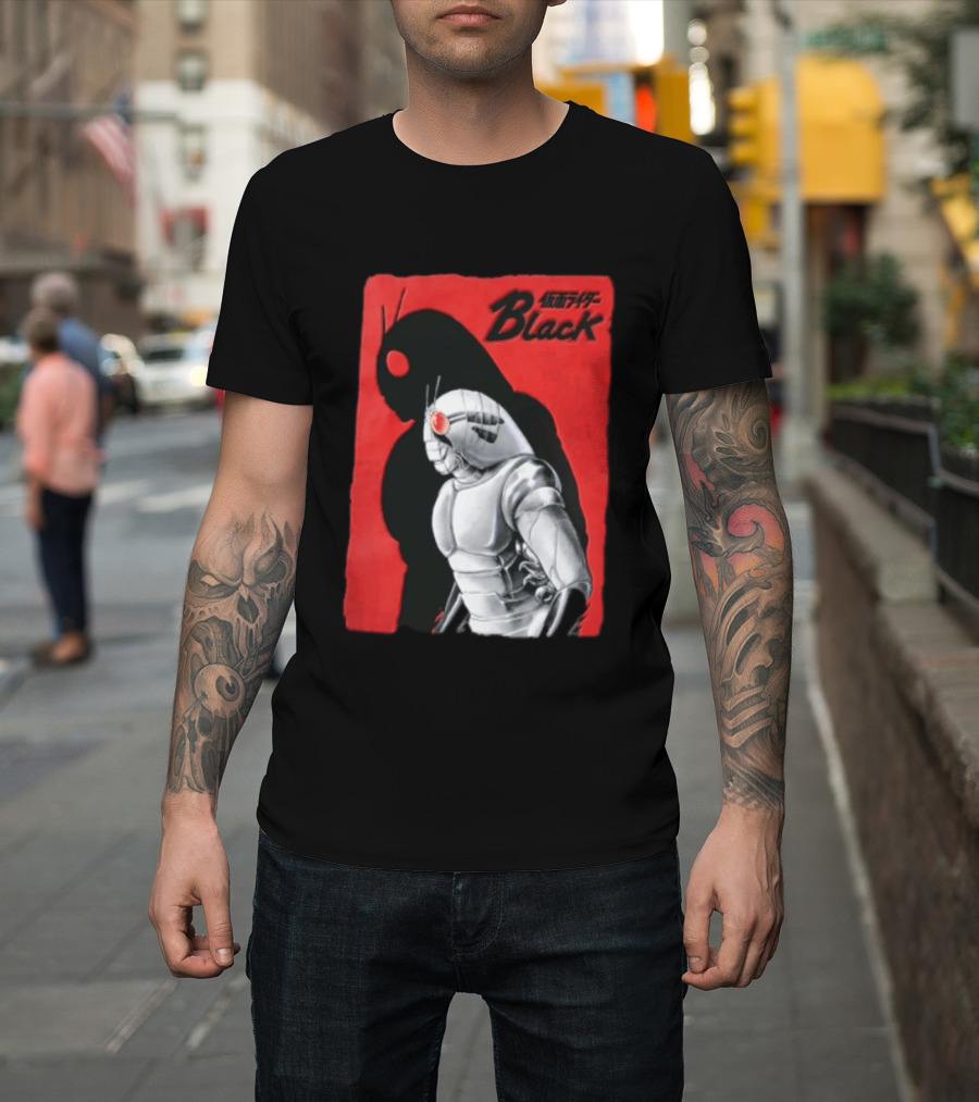 Kamen Rider Black Iconic Character Silhouette And Bold Red T-Shirt