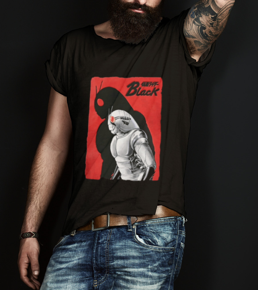 Kamen Rider Black Iconic Character Silhouette And Bold Red T-Shirt