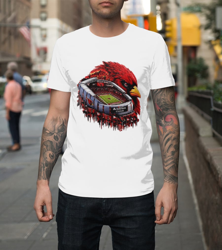 Arizona Cardinals State Farm Stadium With Cardinal Artwork And NFL Football T-Shirt