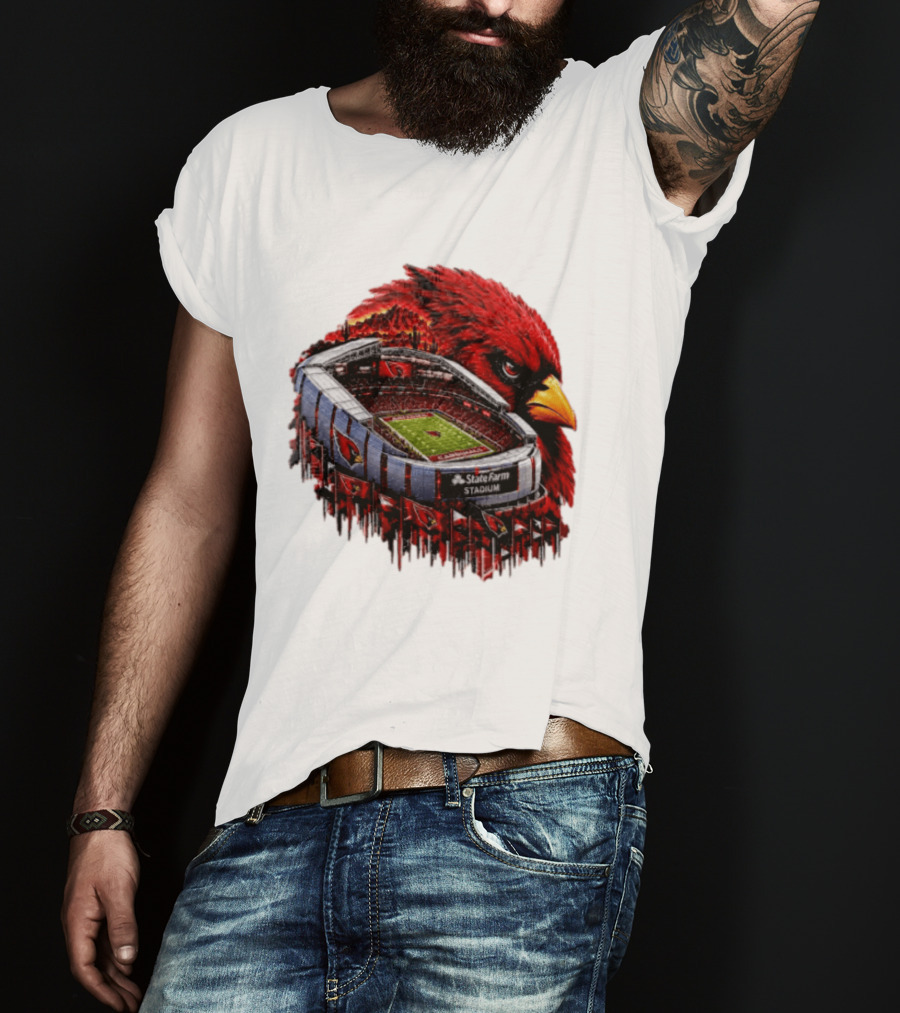 Arizona Cardinals State Farm Stadium With Cardinal Artwork And NFL Football T-Shirt