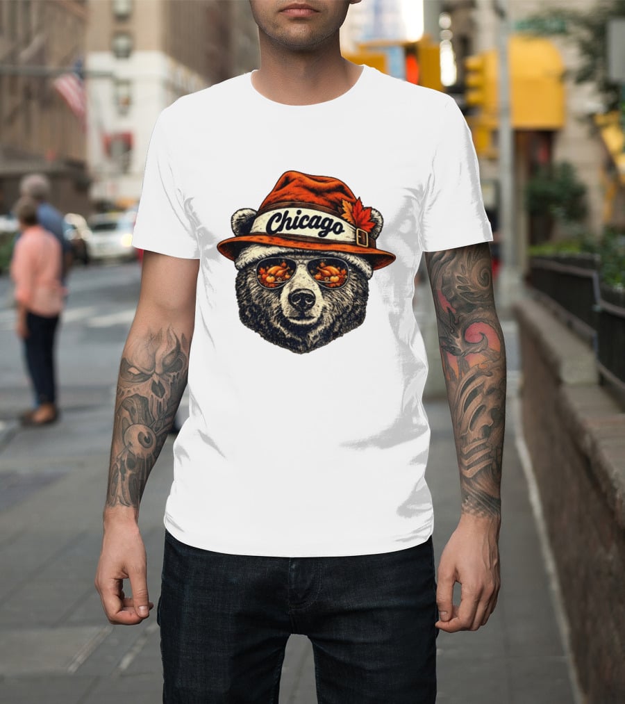 Chicago Bear Sunglasses With Thanksgiving Turkey Reflection Hat T-Shirt