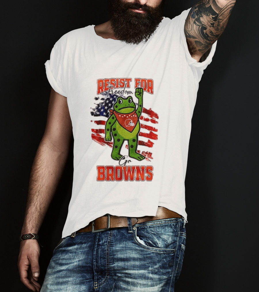 Resist For Cleveland Browns Portland Frog American Flag T-Shirt