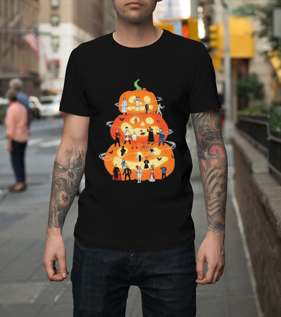 Horror Movie Icons Halloween Pumpkin Stack Villains T-Shirt