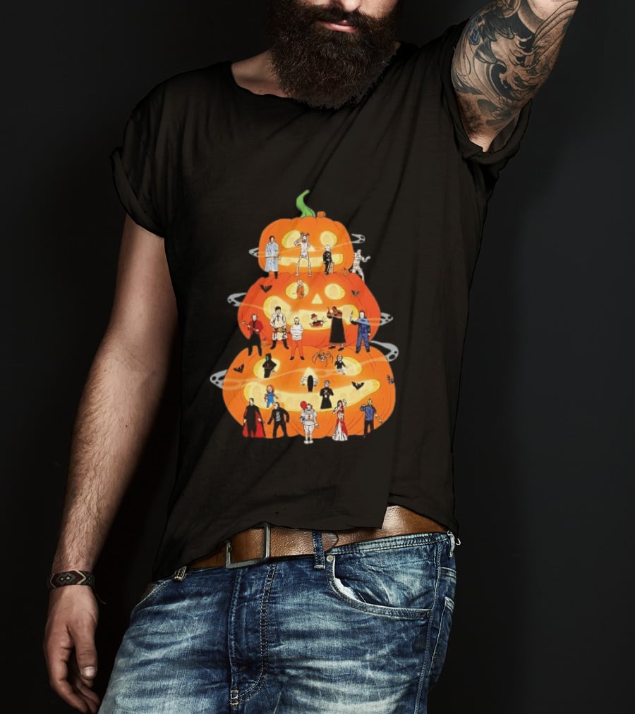 Horror Movie Icons Halloween Pumpkin Stack Villains T-Shirt