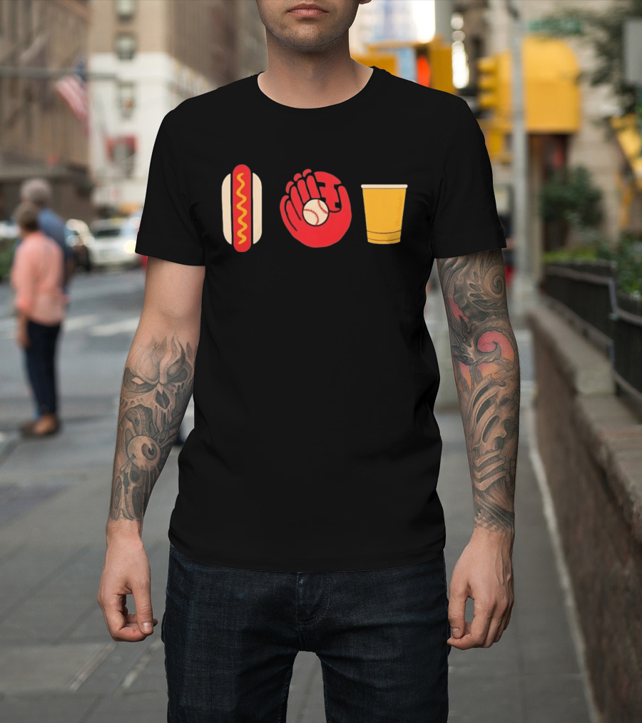 Hot Dog Baseball Glove Beer Chowlahoadz Stadium Food T-Shirt