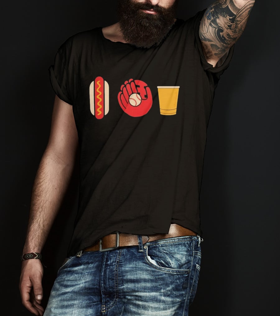 Hot Dog Baseball Glove Beer Chowlahoadz Stadium Food T-Shirt