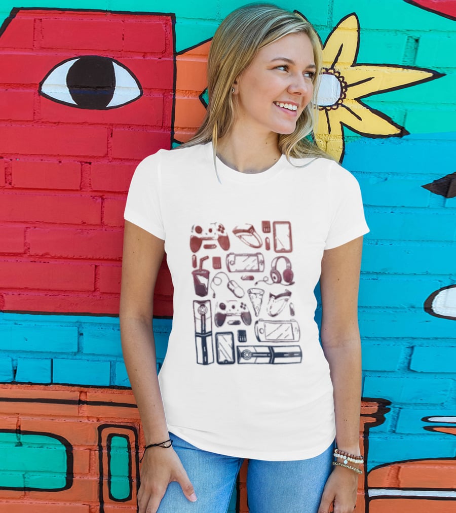 Gaming Console Controllers And Snacks Collage T-Shirt