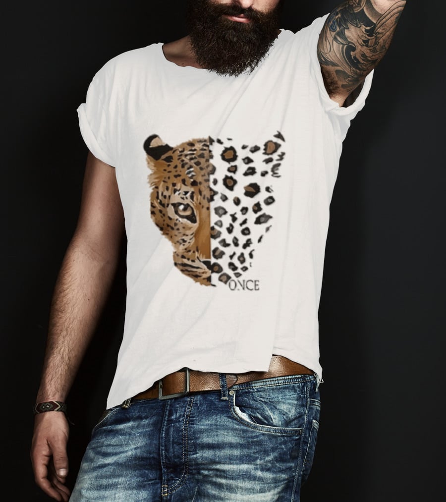 Once Leopard Face Half Animal Half Spots T-Shirt
