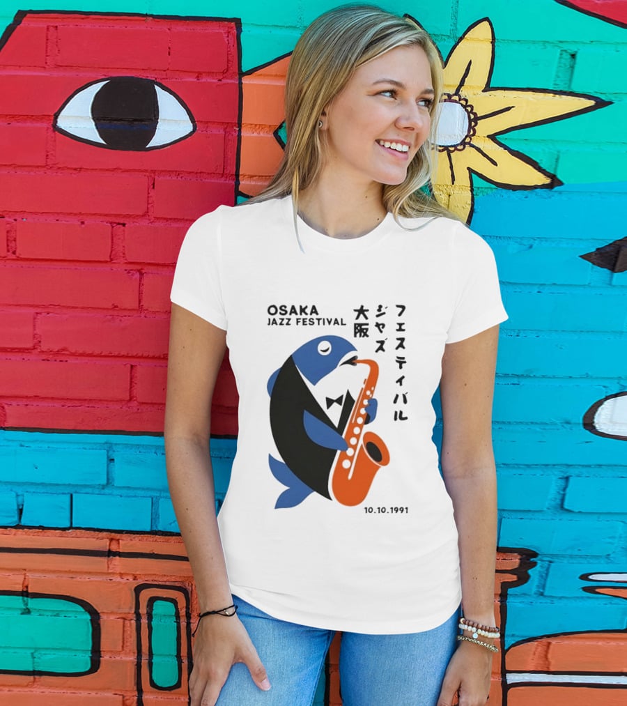 Osaka Jazz Festival 10.10.1991 Saxophone Playing Fish T-Shirt