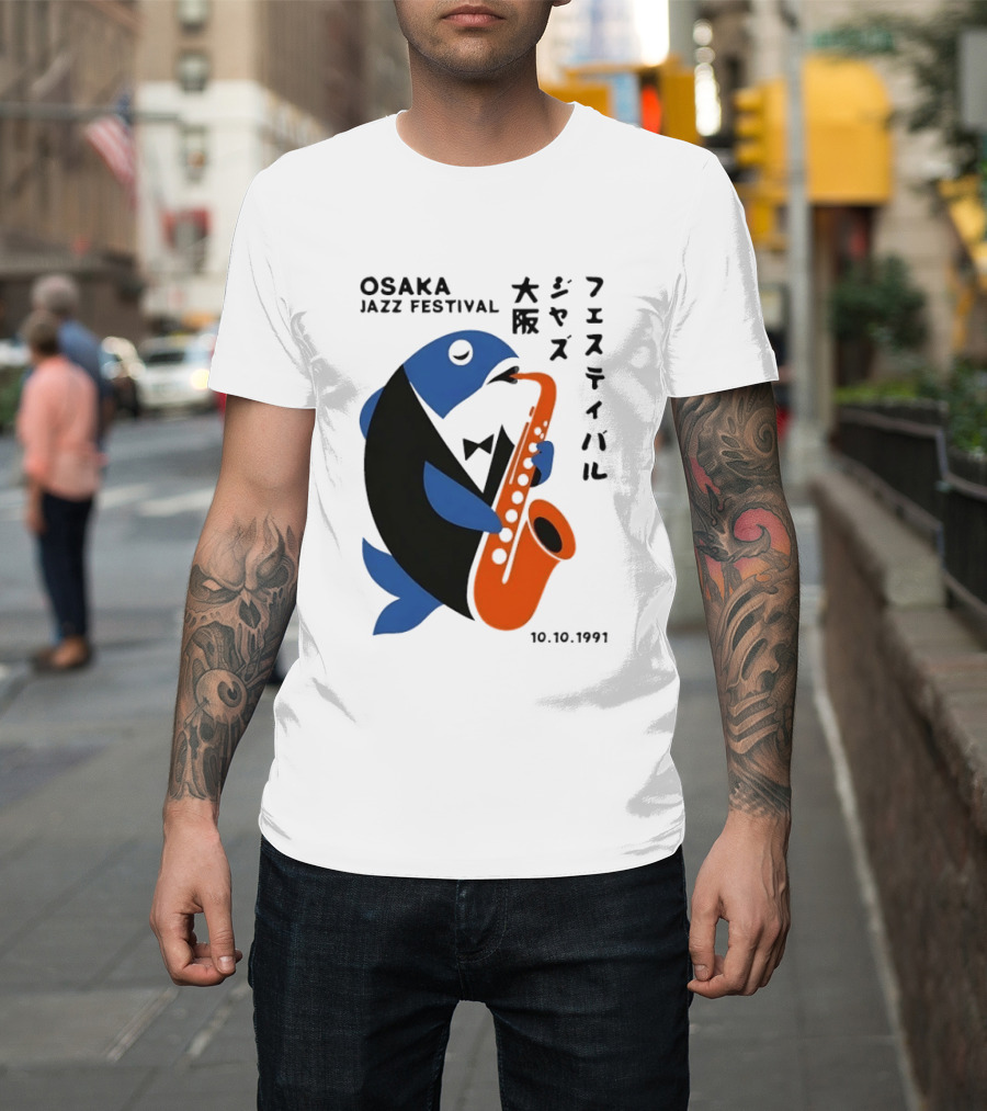 Osaka Jazz Festival 10.10.1991 Saxophone Playing Fish T-Shirt
