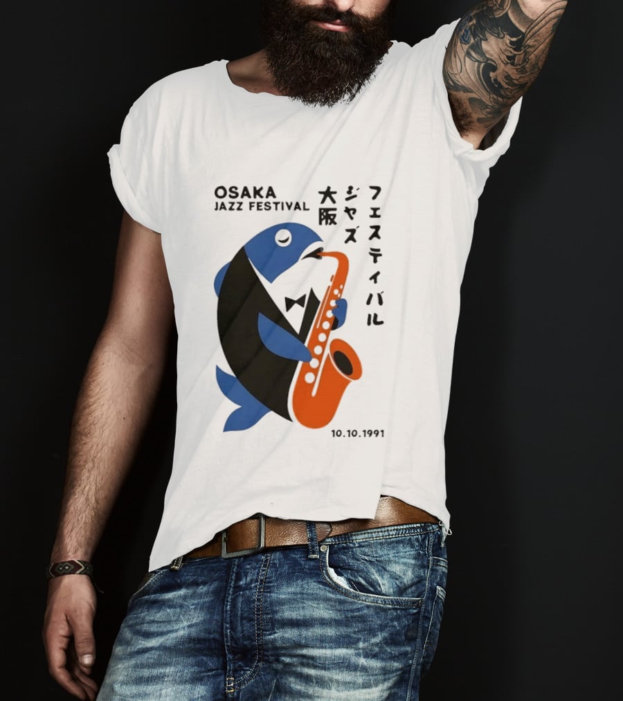 Osaka Jazz Festival 10.10.1991 Saxophone Playing Fish T-Shirt