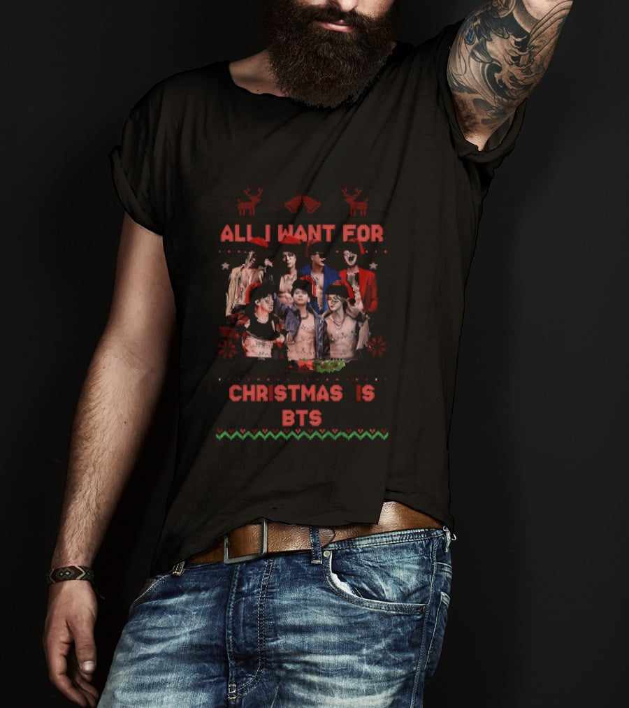 All I Want For Christmas Is BTS Ugly Sweater Holiday T-Shirt