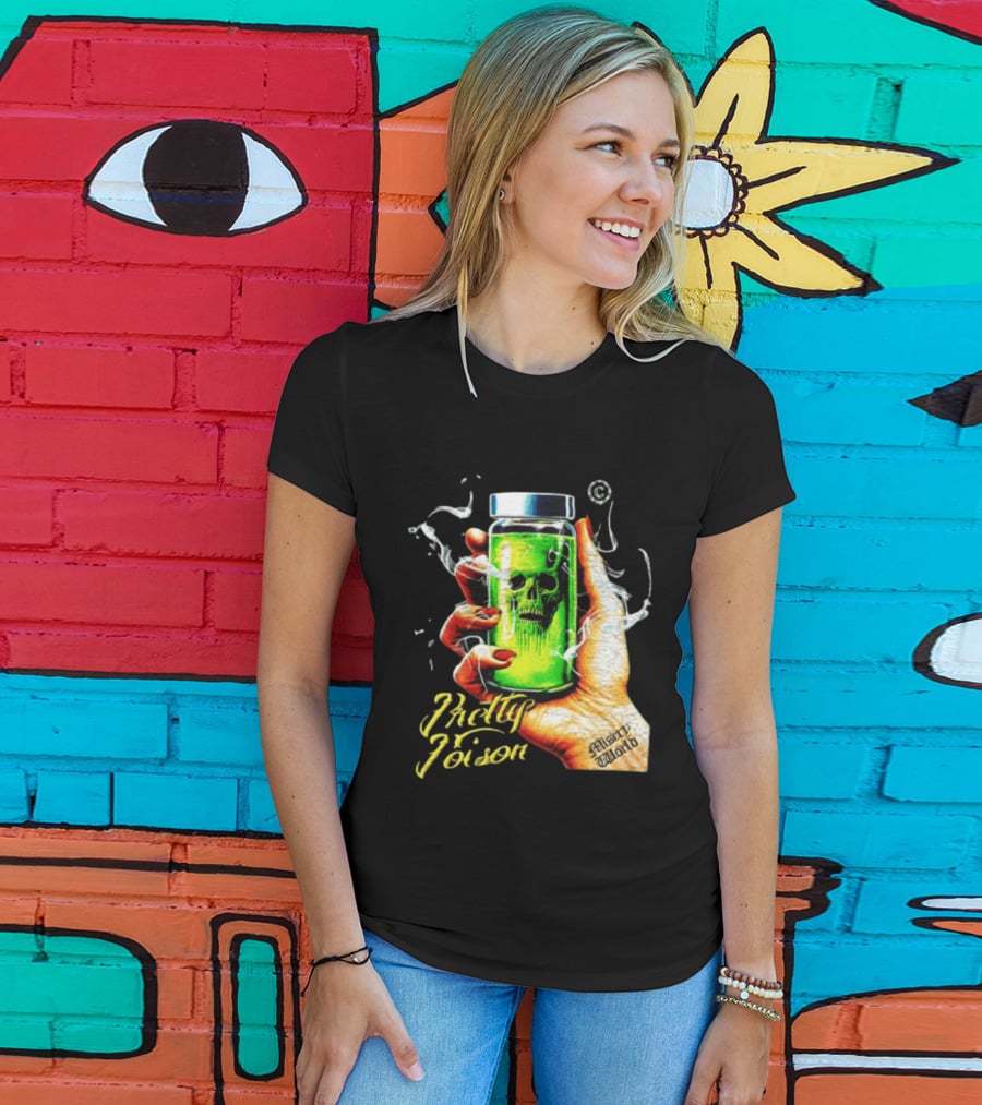 Pretty Poison Misery World Skull Bottle In Hand T-Shirt