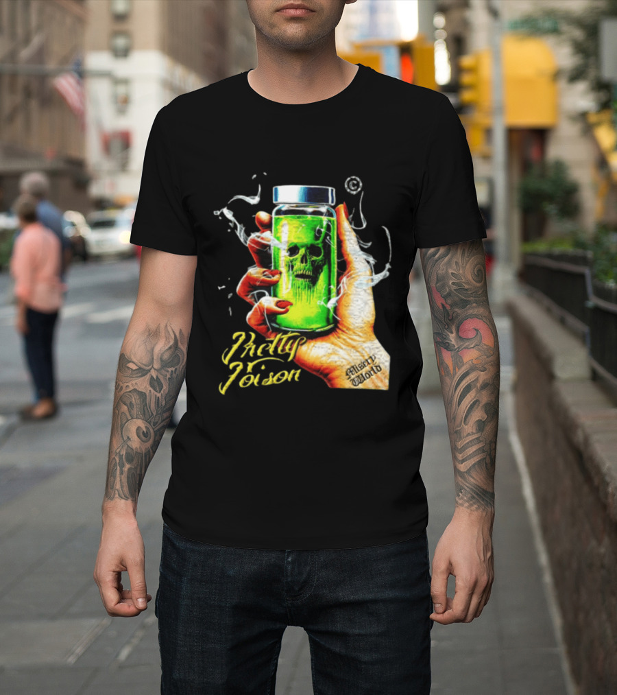 Pretty Poison Misery World Skull Bottle In Hand T-Shirt