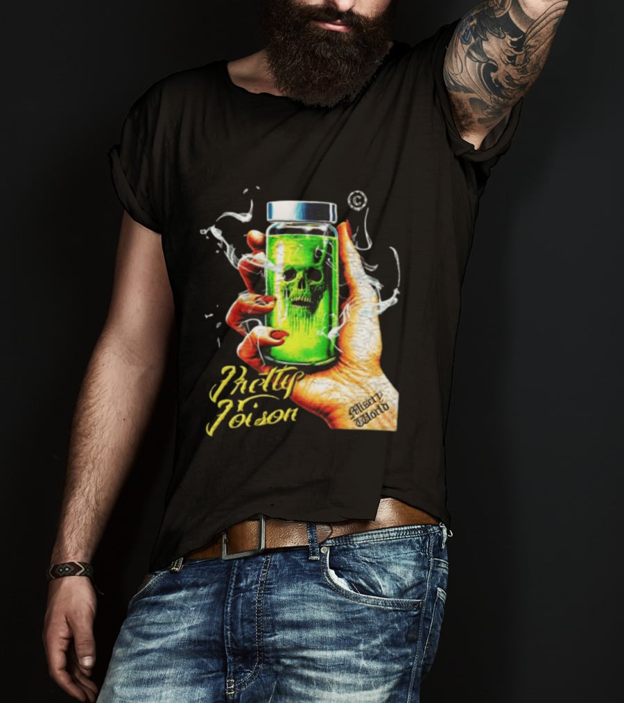 Pretty Poison Misery World Skull Bottle In Hand T-Shirt