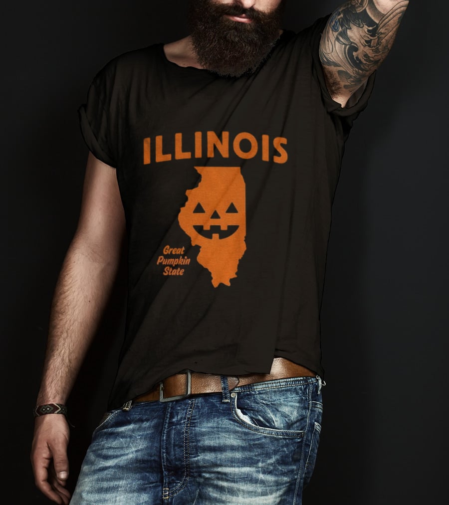 Illinois Map Jack O Lantern Great Pumpkin State Halloween T-Shirt