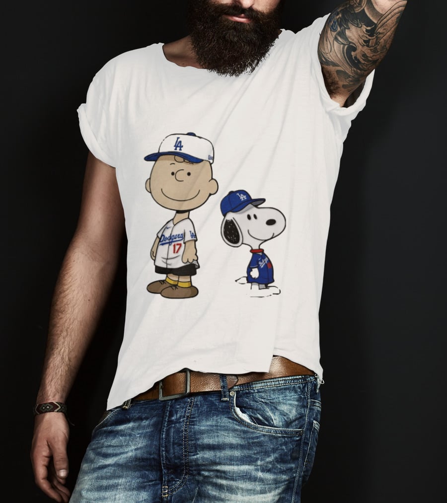 Charlie Brown Snoopy Los Angeles Dodgers MLB Baseball Peanuts Cartoon T-Shirt