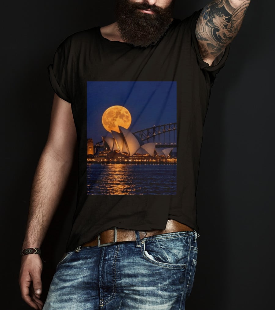 Harvest Moon Over Sydney Opera House And Harbour Bridge T-Shirt