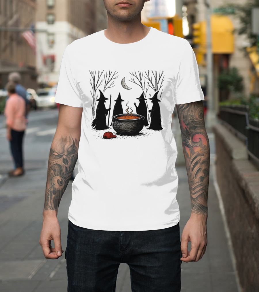 Midnight Witches Gathering Cauldron Moonlit Forest Baseball Cap T-Shirt