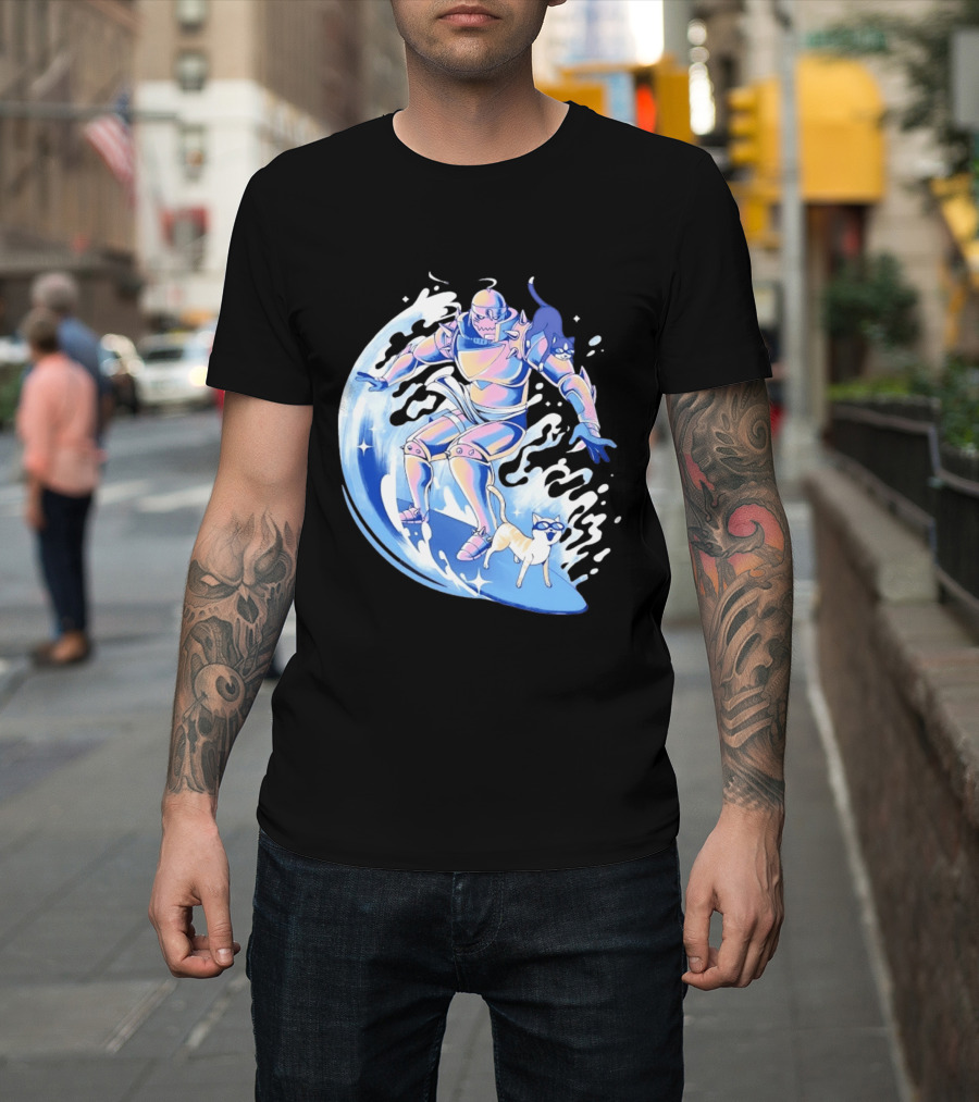 Alphonse Elric Surfing Adventure With Cool Cats On Waves T-Shirt