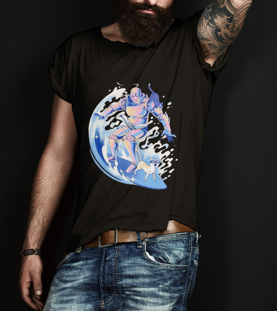 Alphonse Elric Surfing Adventure With Cool Cats On Waves T-Shirt