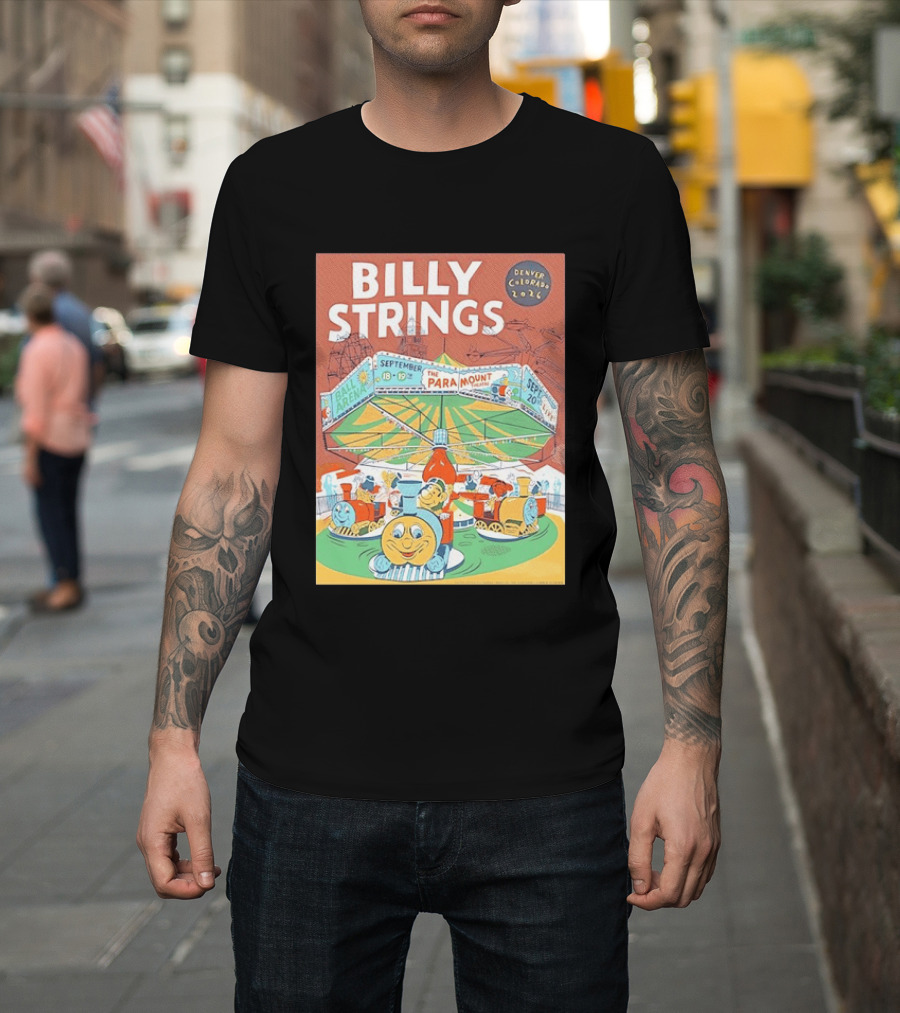 Billy Strings Denver Colorado 2026 Ball Arena Paramount Theatre September Concert Featuring Train Carousel Illustrations T-Shirt