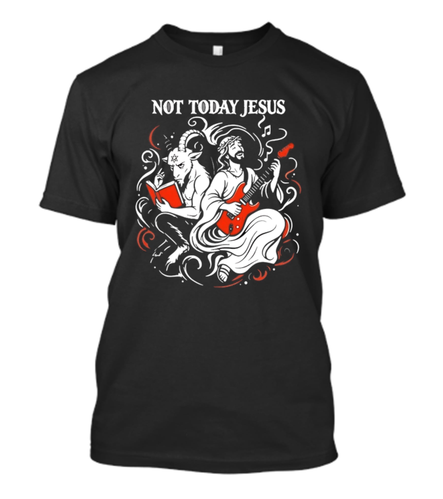 Not Today Jesus Guitar With Baphomet Goat T-Shirt