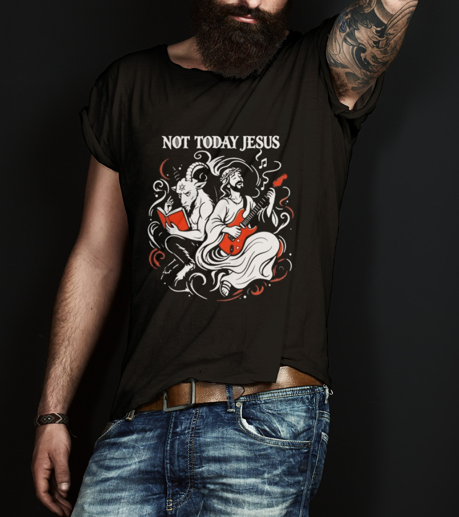 Not Today Jesus Guitar With Baphomet Goat T-Shirt