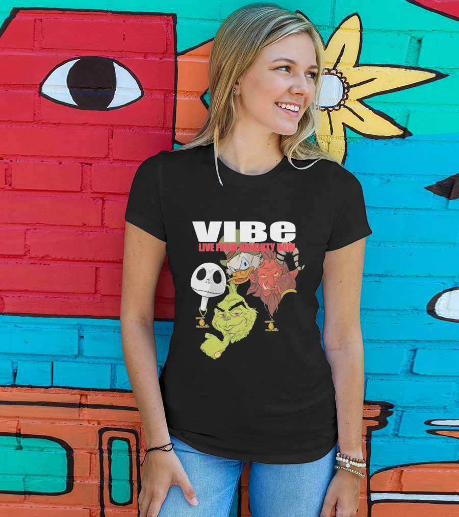 Vibe Live From Naughty Row Grinch Krampus Scrooge Jack Skellington Christmas Naughty Row Records T-Shirt