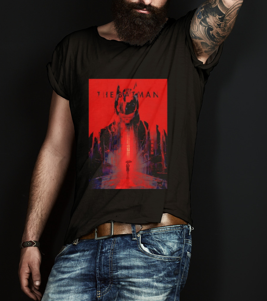 The Batman Monarch March Red Background Iconic Gotham Scene T-Shirt