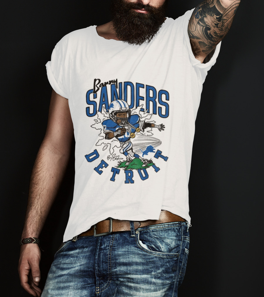 Barry Sanders Detroit Lions Caricature Player NFL Football Legend T-Shirt