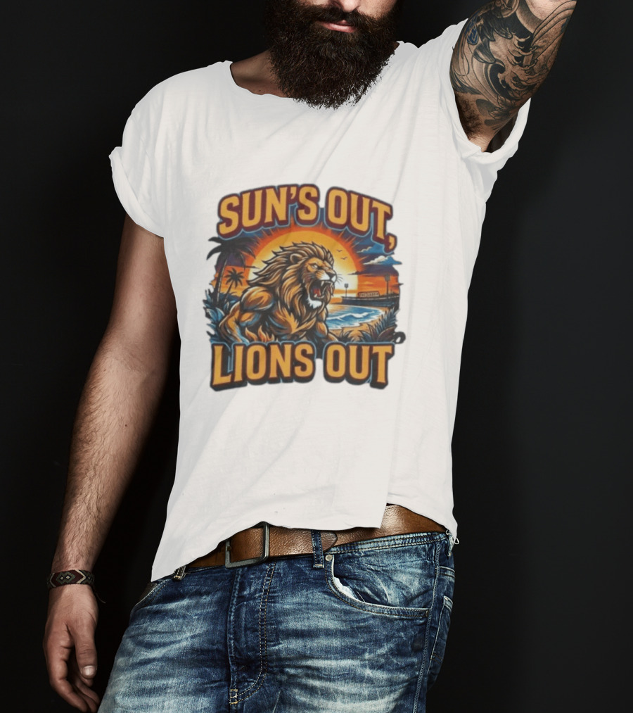 Sun's Out Lions Out Brisbane Lions Bold Tropical Roar T-Shirt