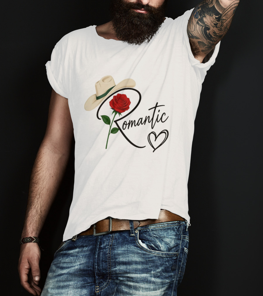 Romantic Cowboy Hat Rose Western Love Heart T-Shirt