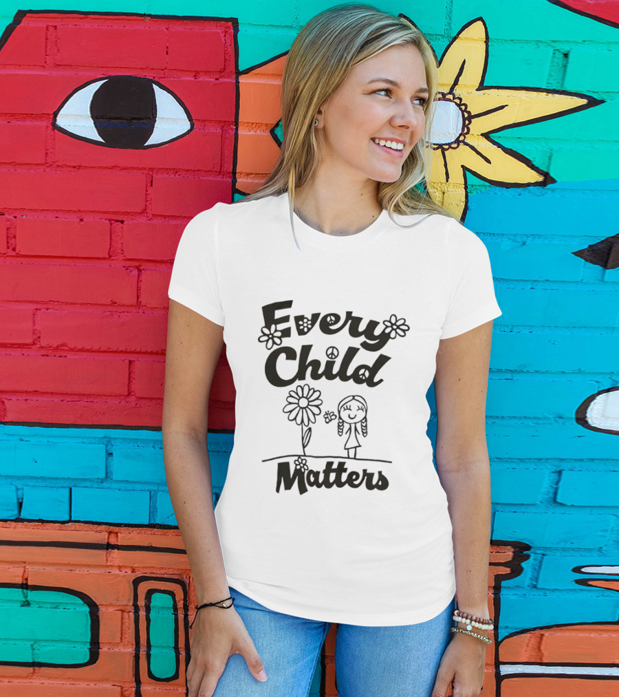 Every Child Matters Peace Symbol Flowers And Girl Awareness T-Shirt
