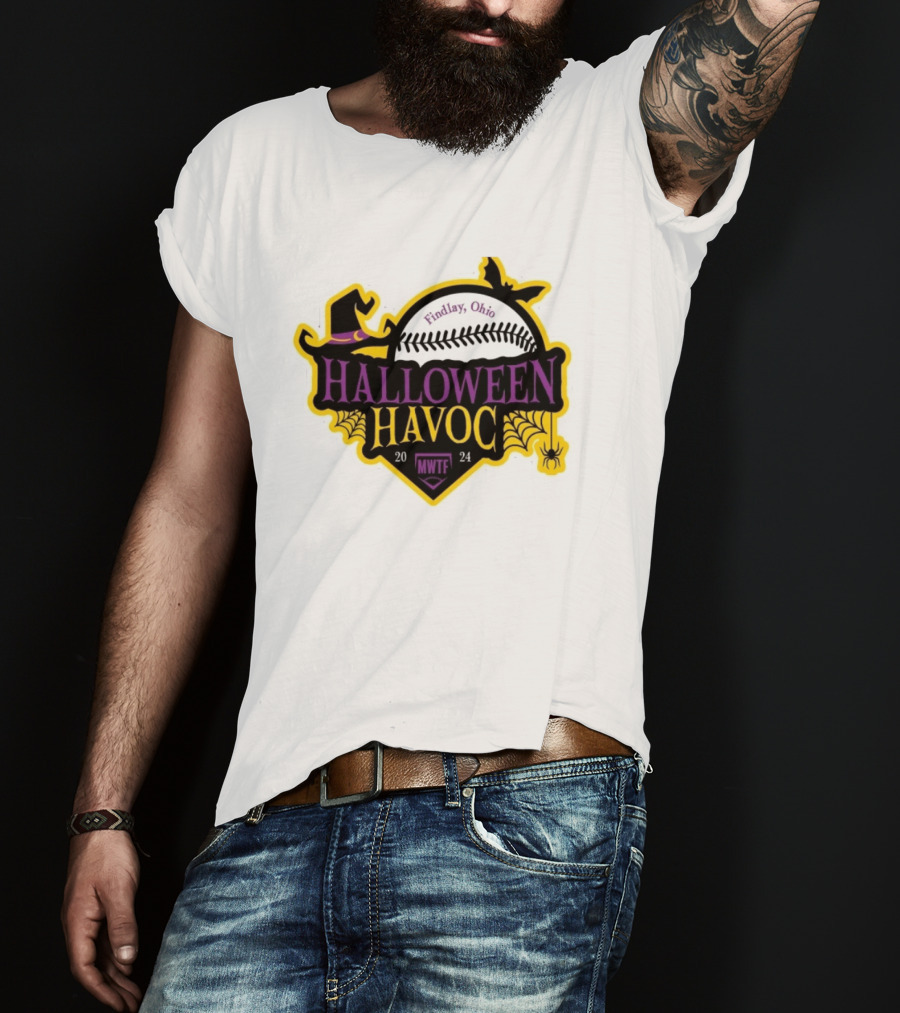 Findlay Ohio Halloween Havoc 2024 Softball MWTF Spooky Witch Hat Spider Web T-Shirt