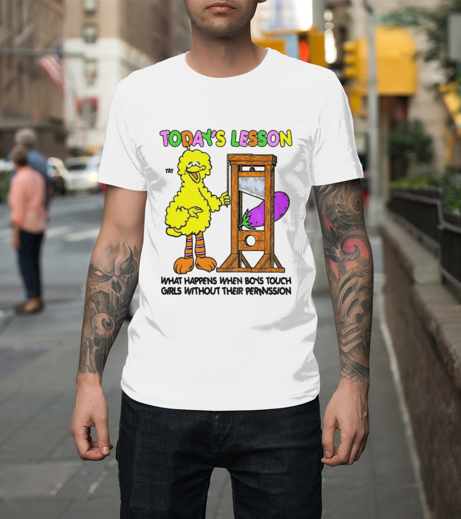 Today's Lesson What Happens When Boys Touch Girls Without Their Permission Big Bird And Guillotine T-Shirt