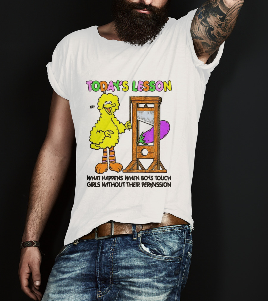 Today's Lesson What Happens When Boys Touch Girls Without Their Permission Big Bird And Guillotine T-Shirt
