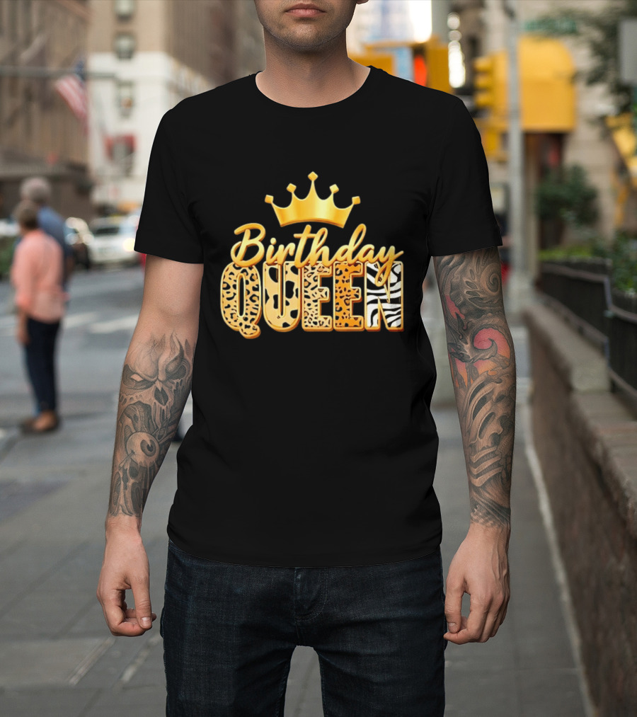 Birthday Queen Crown Leopard Print Zebra T-Shirt